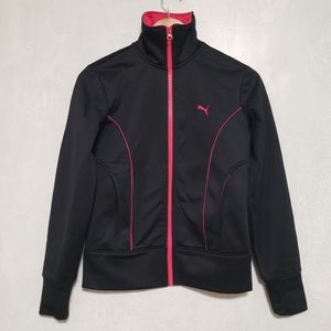 Puma Black Pink Fleece Lined Zip Up Track Jacket